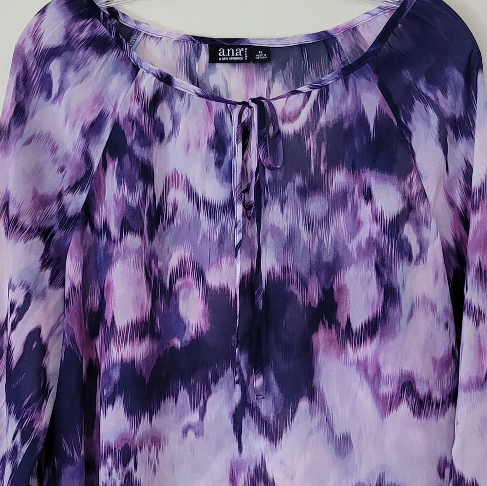 A.N.A. A NEW APPROACH | PURPLE PATTERNED HI/LOW BLOUSE, SZ PL